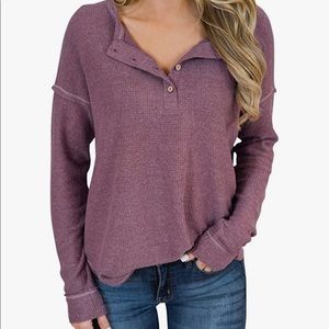 Waffle Knit Henley Top - Size Small